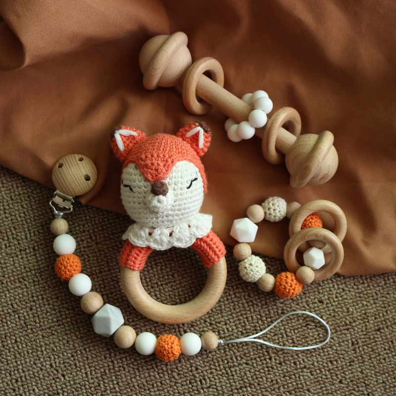 Baby Rattle Toy Set - Baby Rattle Crochet Elk Fox Bear
