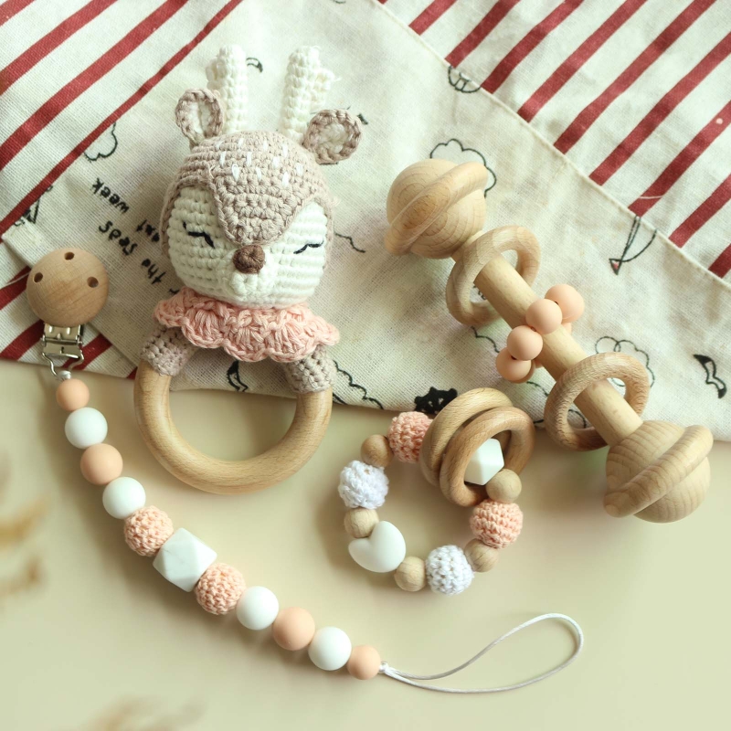 Baby Rattle Crochet Elk Fox Be - Baby Rattle Toy Set avaliação e preço