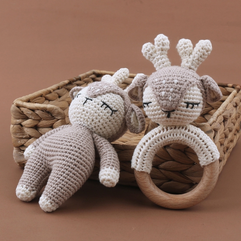 Baby Rattle Crochet Elk Fox Be - Baby Rattle Toy Set avaliação e preço
